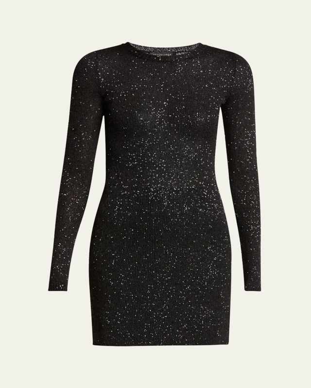 Sequined Knit Mini Long Sleeve Dress